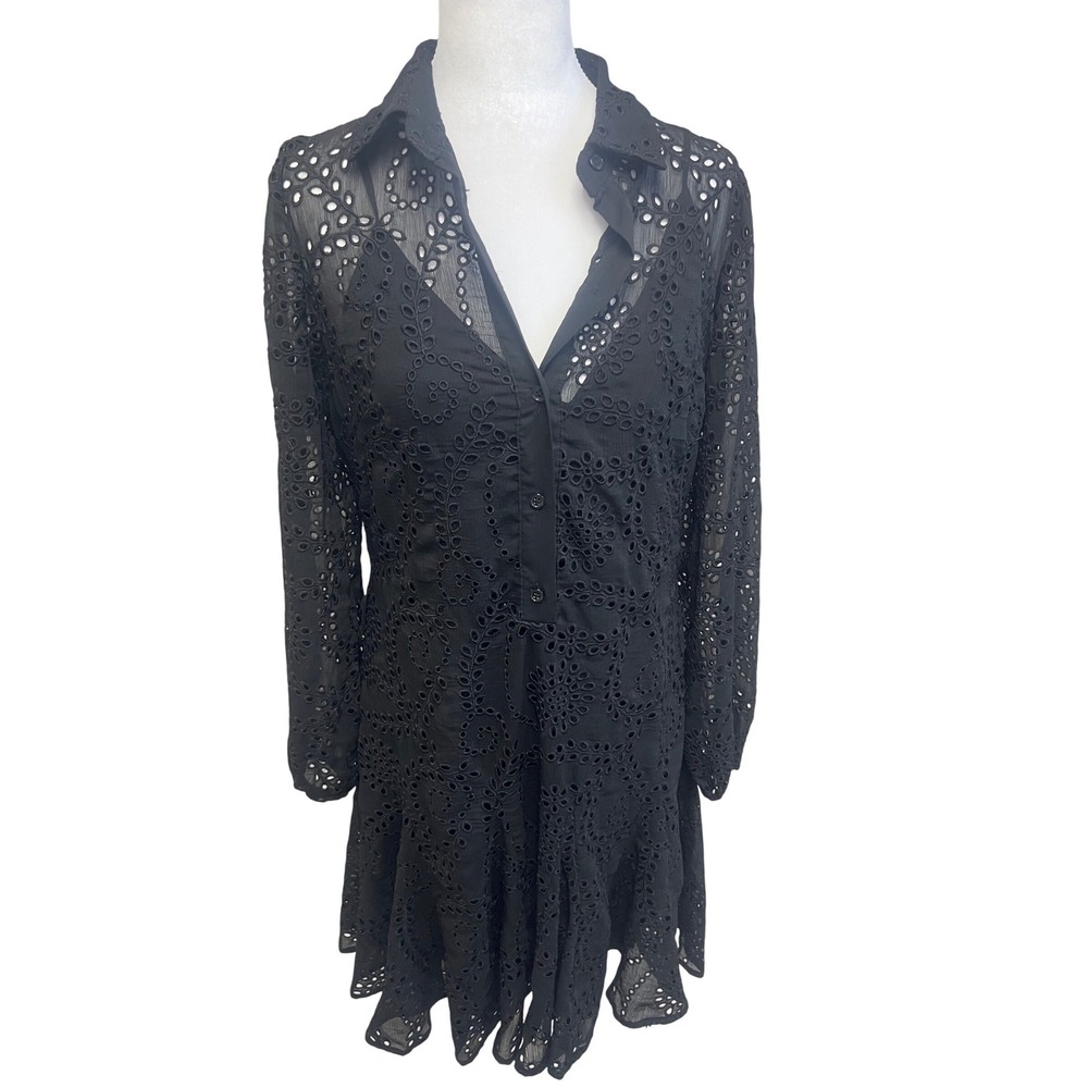 White House Black Market Eyelet Shirt Dress Sz 4 Boho Whimsigoth Minimalist Goth